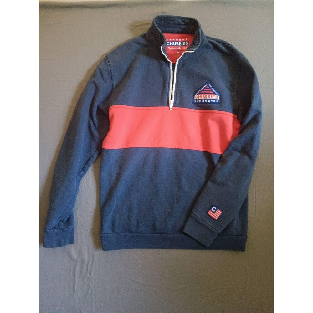 Chubbies Mens M Quarter Zip Pullover Red Blue Colorblock Vintage Made In USA